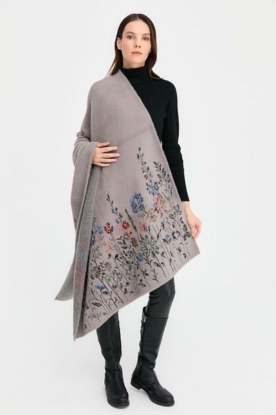Desen Triko Şal de tricotaj pentru femei cu model de flori sălbatice - cu margine, model 11