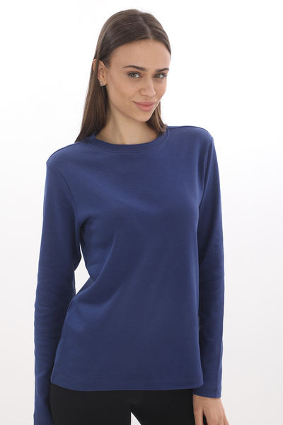 Giyimod KADIN LACİVERT BİSİKLET YAKA UZUN KOL %100 PAMUK İNTERLOK TİŞÖRT S-102Y