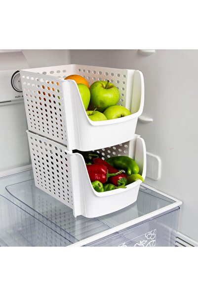 Dükkanönü 4 Pieces White Stackable Large Organizer Basket In-Cabinet Organizer Basket
