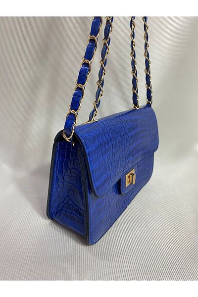 Passionis Jewelry Croco Patterned Dark Blue Bag