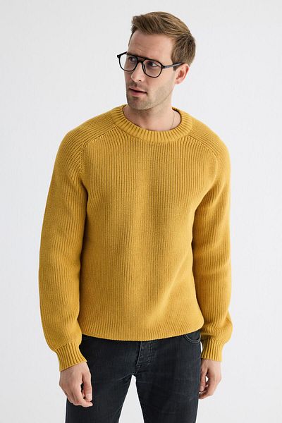 odelon Men's Saffron Knitwear Sweater - Crew Neck, Thessaloniki Knit, Cotton
