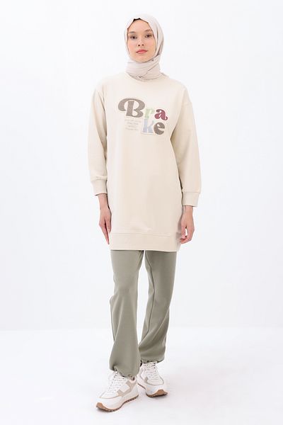 ALLDAY Ecru Embroidered Applique Sweat Tunic