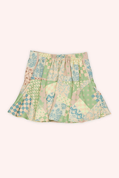 Panço Kız Çocuk Desenli Bej Etek