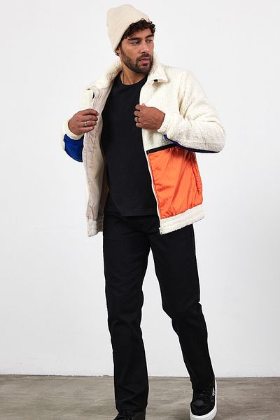 MADZEYMODA Ανδρικό πολύχρωμο εκρού βελούδινο φλις με επένδυση Mz86032