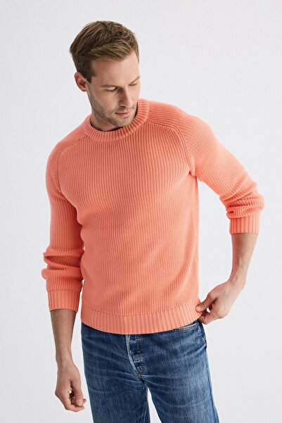 odelon Crew Neck Thessaloniki Knit Cotton Men's Salmon Knitwear Sweater