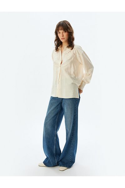 Koton Scallop Detailed Shirt Long Sleeve Viscose Fabric