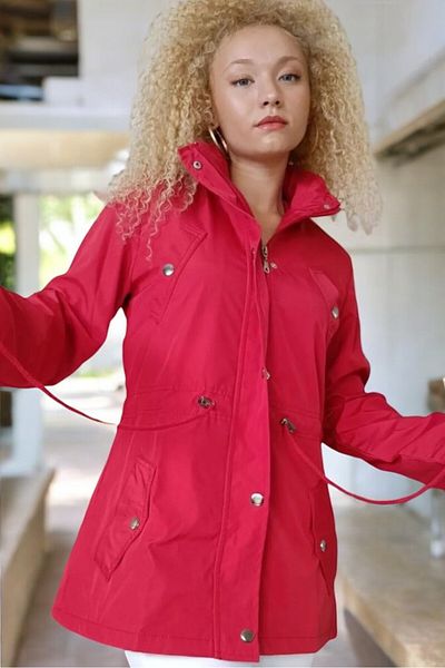 yagmurberen Intermediate Bonded Kumash - Women's Trench Coat with Foldable Sleeves and Hood