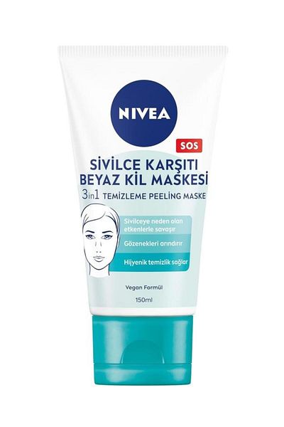 NIVEA 150ml 3in1 Anti-Acne White Clay Mask - Cleansing, Peeling, Mask and Pore Purifying