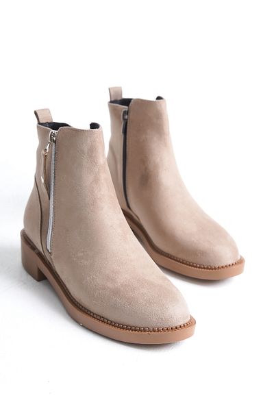 marinarosse Γυναικεία Victor Beige Suede με φερμουάρ Λεπτομερή κοντά μποτάκια