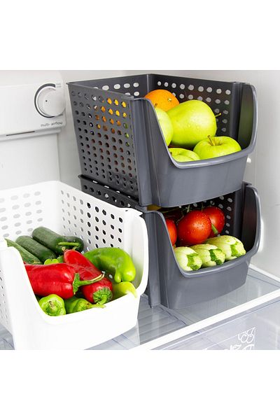Dükkanönü 4 Pieces White Stackable Large Organizer Basket In-Cabinet Organizer Basket