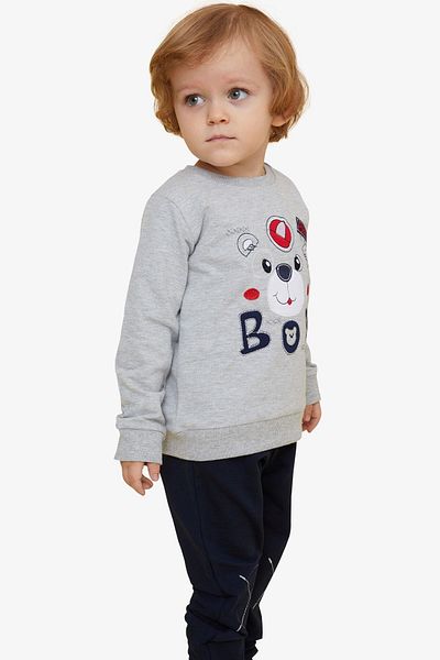Breeze 1-4 Years Old Boy Tracksuit Set - Teddy Bear Figure, Gray Melange