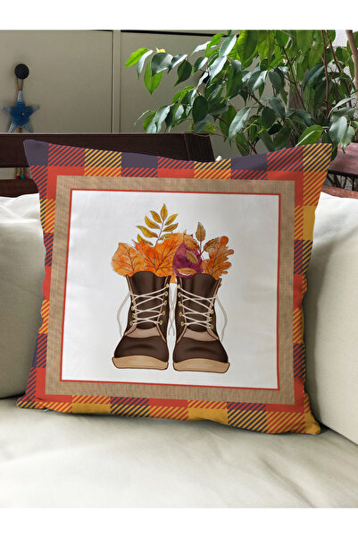 Evmila Husă de pernă din catifea 43x43 cu tema de toamnă
