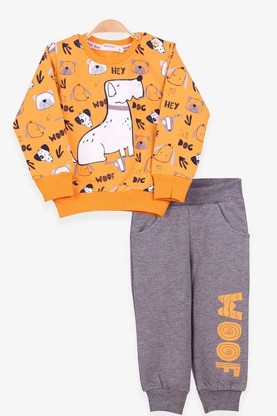 Breeze Boy's Tracksuit with Print Pattern, Age 1-4, Mustard Yellow