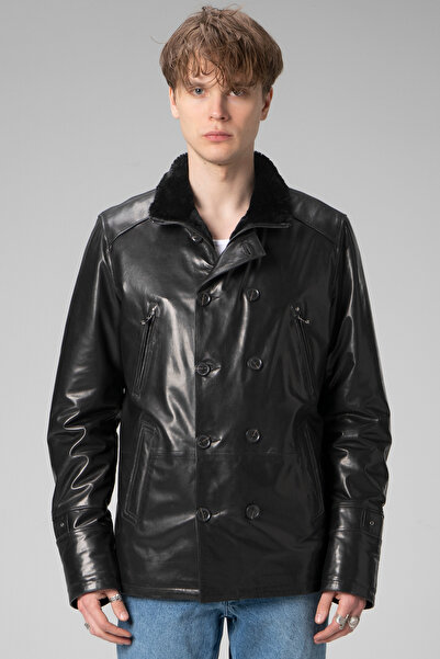 Dericlub Wm2219 Vejetal Kürk Içi Kürklü Gerçek Deri Erkek Kaban Siyah