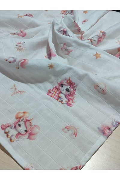 Alpıno Newborn Blanket - 100% Cotton Muslin Covered Baby Blanket 85X85 cm (Digital Print)
