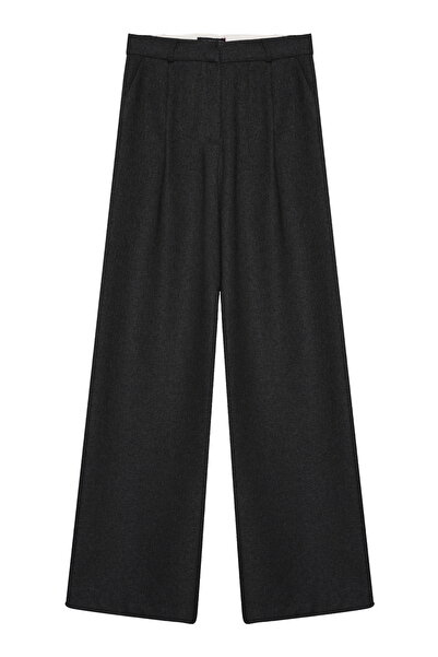 NEWCO Wide Leg Palazzo Fabric Trousers Anthracite
