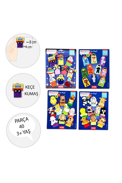 aylintac 4 Set - 40 Pieces Ena Professions, Vehicles, Pets and Wild Animals Finger Puppet T771 T781 T761 T181