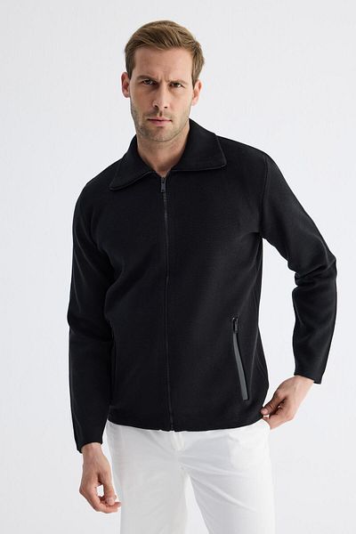 odelon Men's Waterproof Zippered Cotton Knitwear Cardigan Black HRK201