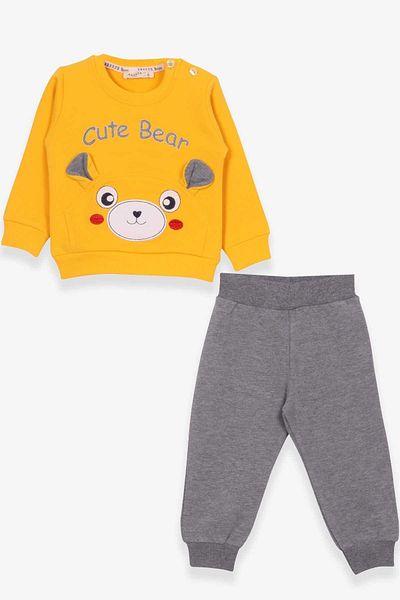Breeze 9-3 Years Old Baby Boy Tracksuit Set - Teddy Bear and Embroidered, Yellow
