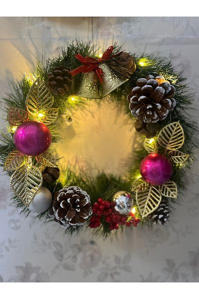 AFRALYAHOME Led Lighted Conifer Door Ornament, Wreath Door Ornament, New Year Christmas Table Ornament