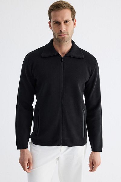 odelon Men's Waterproof Zippered Cotton Knitwear Cardigan Black HRK201