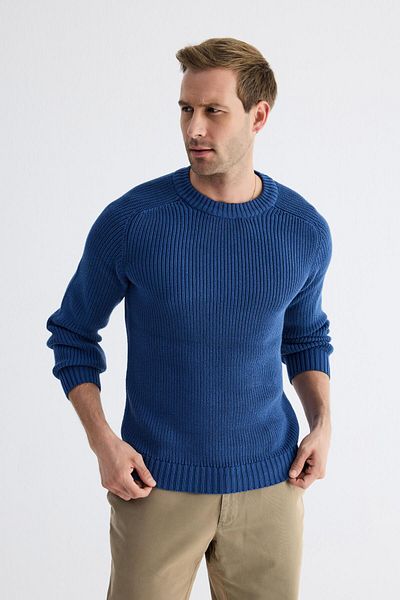 odelon Indigo Men's Knitwear Sweater - Crew Neck, Thessaloniki Knit, Cotton