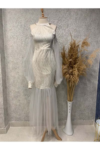 Hennin Ecru Evening Dress - 23y8016 - Size 38