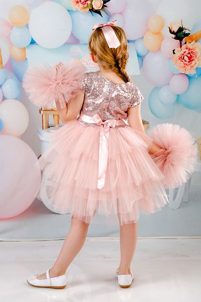Sevimlice Kids Girl's Pompom Sleeves Buckle Evening Dress Birthday Dress