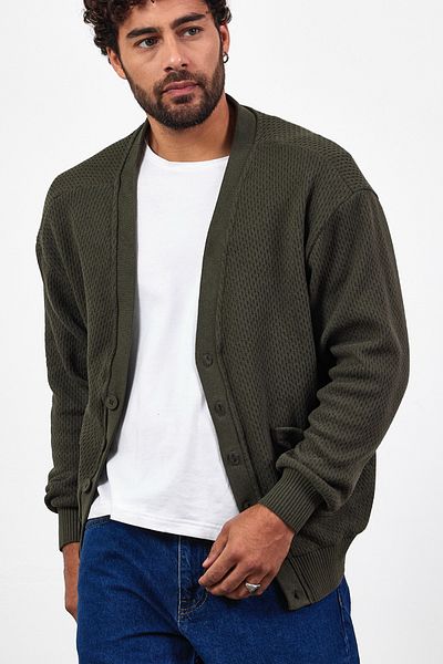 MADZEYMODA New Season Ανδρική Ζακέτα με κουμπιά χακί πράσινη πλεκτή τσέπη Mz89918