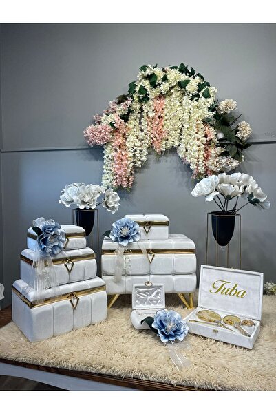 Benjamin Çeyiz İsme Özel Çiçekli Sandık Nişan Çeyiz Set Çeyiz Kolisi