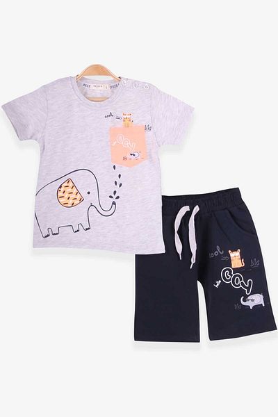 Breeze Boy's Shorts Suit Elephant Printed 1.5-5 Years, Light Gray Melange