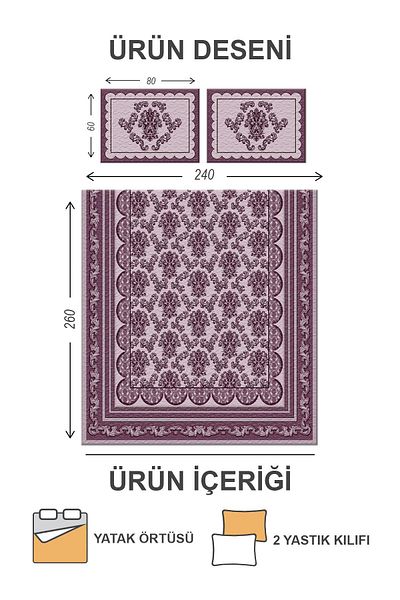 Doruklar Home Collection Modern Patterned Velvet Fabric - Double Quilted Bedding Set