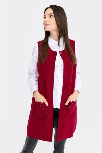 Desen Triko Women's Zero Collar Open Front Long Wool Vest V.Bruise