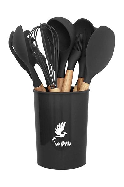 valletta Set de ustensile de bucătărie cu spatule din silicon, rezistente la căldură, ignifuge, antiaderente, 33 de piese, negru