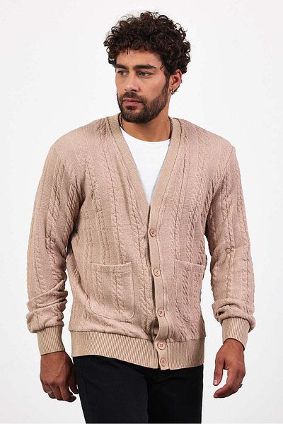 MADZEYMODA Мъжки плетен кардиган от норка с джоб и копчета Mz89916
