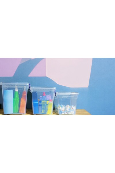 biedda 3 lü (15-11-7,7 ) litre Plastik Kilitli Kapaklı Dikey Derin Saklama Düzenleme Depolama Deterjan Kutu