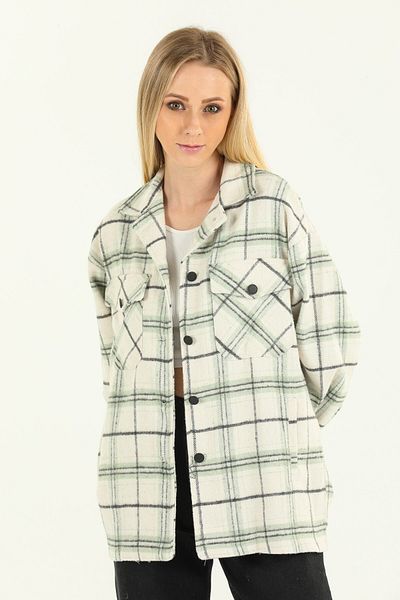 Alışveriş Sokağı Cămașă oversize lumberjack Bumbac carouri lung nasturi cu buzunar