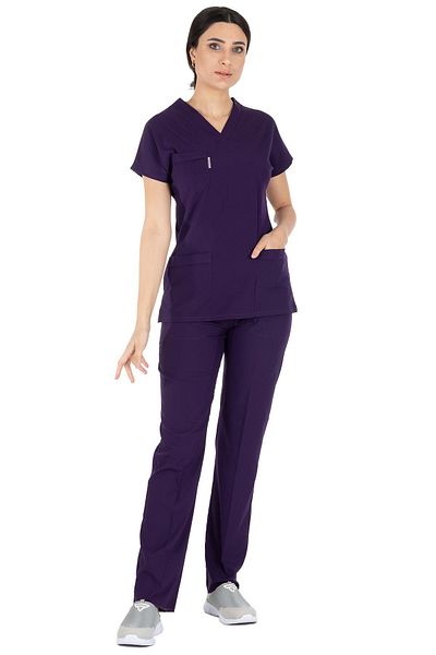 Alsancak Üniforma Costum de chirurgie cu mânecă liliac din lycra violet închis
