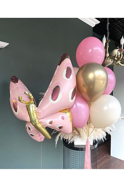 Çemrek Süs Parti Pink Butterfly Foil Balloon Balloon Bundle Set 11 Pieces