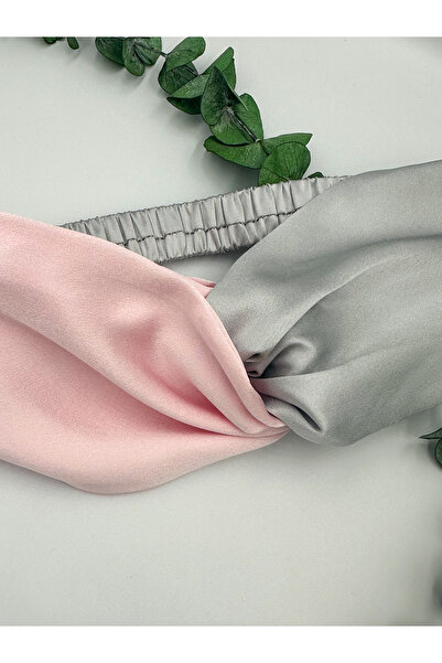 ICON SILK رباط شعر حريري 100% مزدوج اللون (رمادي فضي/وردي)