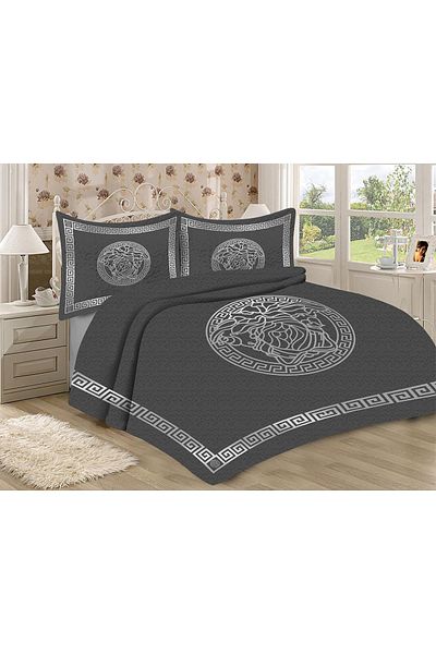 Doruklar Home Collection Modern Patterned Premium Quality Quilted Cotton Filled Velvet Bedspread Set