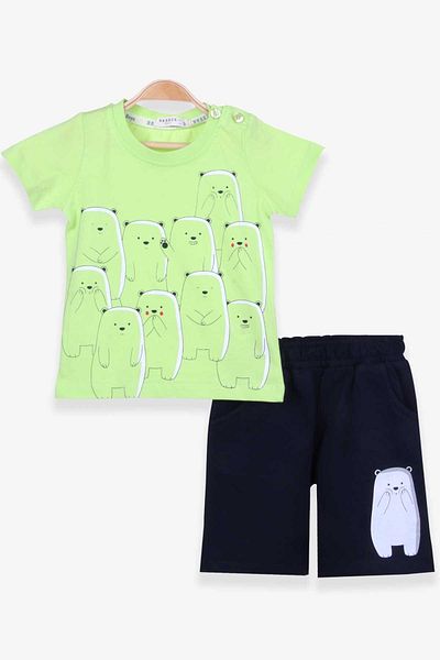 Breeze Baby Boy Shorts Set Polar Teddy Bear Printed 9 Months-3 Years, Pistachio Green