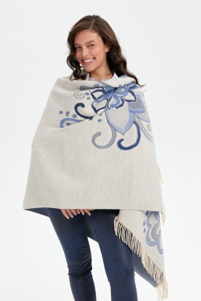 Desen Triko Жіночий шарф з квітковим візерунком Battal Boy - срібний блиск, T.Melanj_Laci