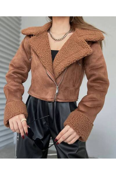 ARL MODA KADIN KIŞLIK TEDDY DETAYLI KISA SÜET MONT