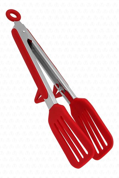 valletta Clavis Metal Handle Smart Silicone Tongs with Lock System Red
