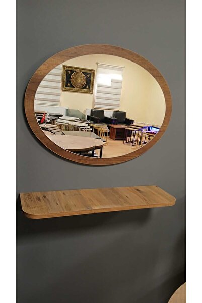 ZTM KONSEPT Ayna 70x52 Cm Oval Koyu Ceviz Antre Hol Koridor Salon Mutfak Banyo Wc Makyaj