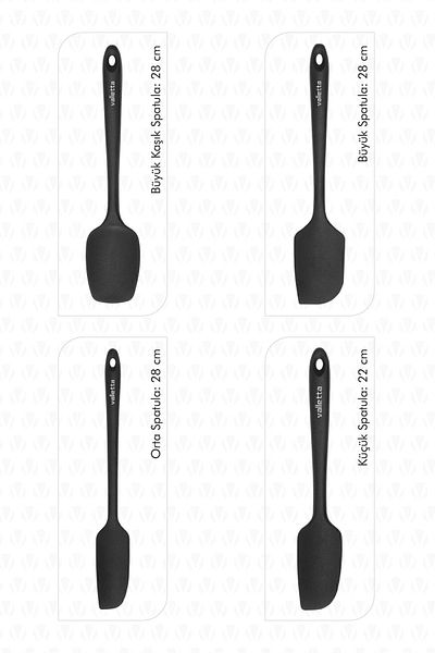 valletta Osteris Heat Resistant Fireproof Non-Stick Silicone Spatula Set 4 Pieces Black