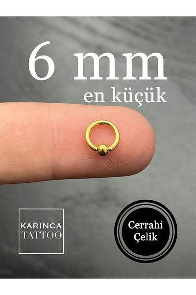 Karınca Piercing Gold Color 6 mm Ear Snug Forward Helix - Rook Tragus Cartilage Ring Piercing