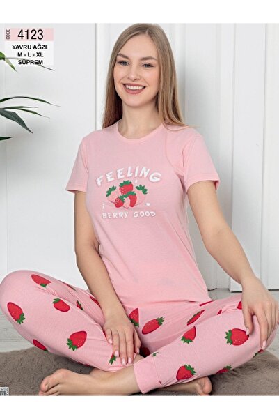 Sevil Giyim çilek desenli kısa kollu pijama takımı