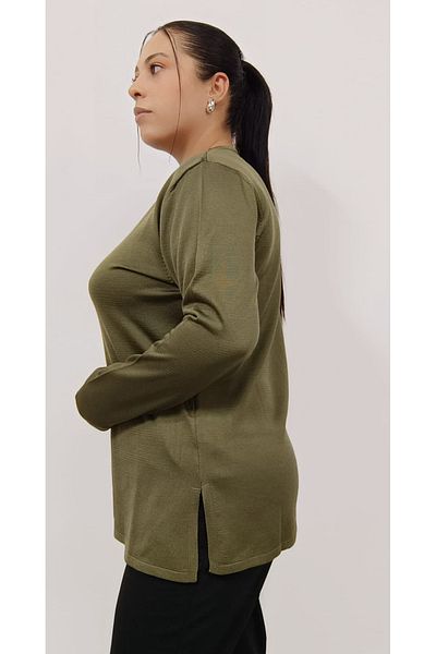 AKŞEN GİYİM LARGE SIZE THIN CORRATED COOL STRING FABRIC 70 CM FRONT GARNISHED LONG SLEEVE MOTHER BLUSE